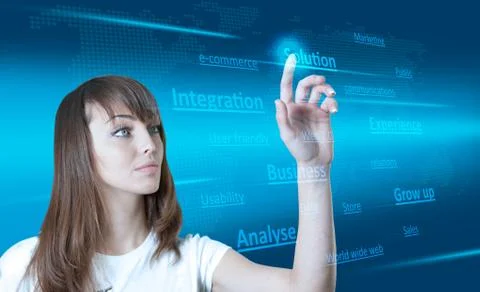 Choosing solution. words cloud, pressing the solution. Stock Illustration