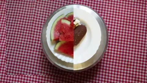 Choosing watermelon instead of ice cream for healthier eating Stock-Footage 340221263