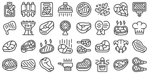 Chop icons set outline vector. Meat rib Stock-Illustration