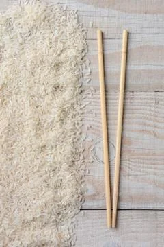 Chop Sticks Rice Wood Table Stock Photos