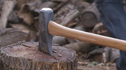 Chop Wood With Axe Stock Footage 10748727