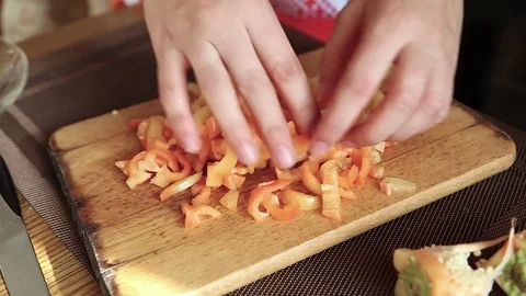 Chopped bell pepper Stock Footage 77571818