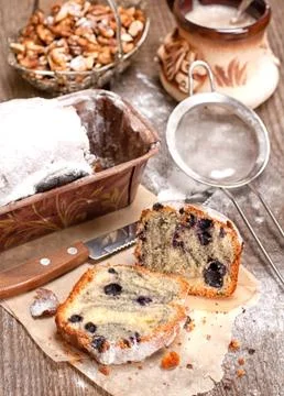 Chopped blueberry cake Stock Photos