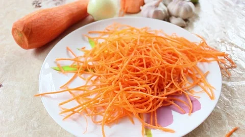 Chopped carrots on a plate. Stockbeeldmateriaal 46298565