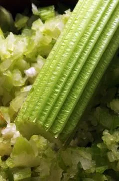 Chopped celery for the soffritto Stock Photos