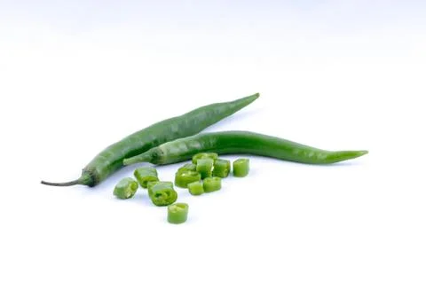 Chopped chillies on white background 写真素材