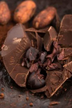 Chopped chocolate with cacao Stock Photos