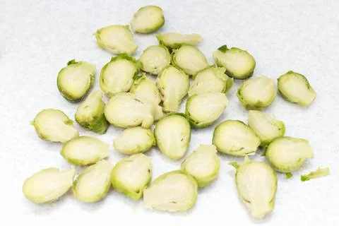 Chopped cooked Brussels sprouts on the table Stock-Fotos