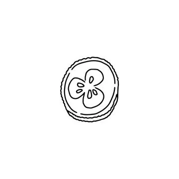 Chopped cucumber slice, raw vegetable ingredient, hand drawn doodle vector Stock Illustration