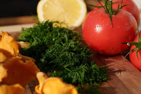 Chopped dill on the table Fotos Stock