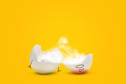 Chopped egg character with fallen off head Stock Photos