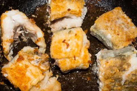 Chopped fried fish Pollack Stock Photos