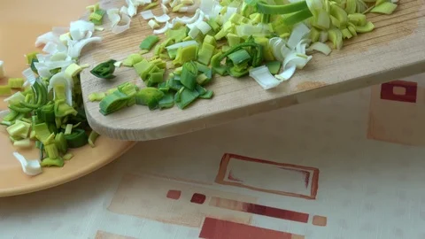 Chopped Leek. Fresh vegetables. Video stock 103794252