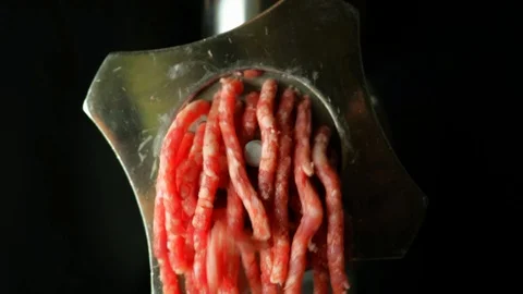 Chopped meat scrolls through a meat grinder Vídeo Stock 112002610