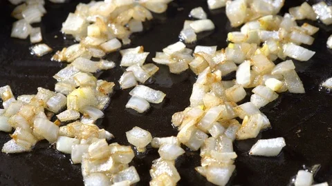 Chopped Onion on Frying Pan Stock Footage 72683697