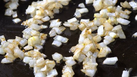 Chopped Onion on Frying Pan Stock Footage 72690697