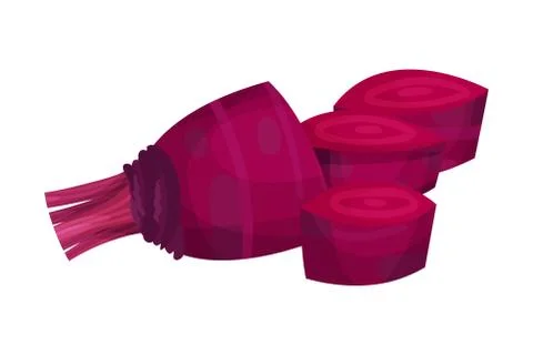 Chopped or Sliced Purple Beetroot Isolated on White Background Vector Illustrazione stock