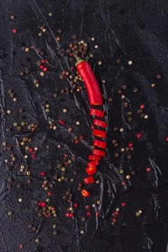 Chopped pepper in focus. Stock Photos