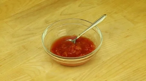 Chopped pickled tomatoes in their own juice Stock Footage 44697211