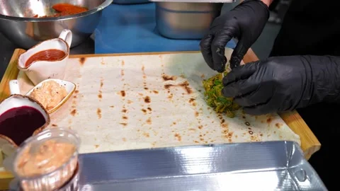 Chopped pickled vegetables in set on pita bread. Stock Footage 267288076