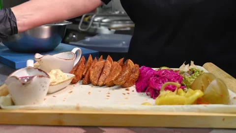 Chopped pickled vegetables in set on pita bread. Stock Footage 267289580