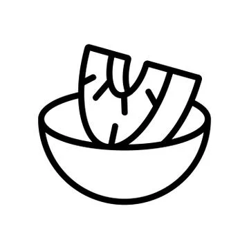Chopped pineapple in bowl icon vector outline illustration Stock Illustration
