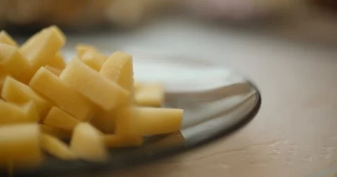 Chopped potato closeup 4k Stock Footage 87861240