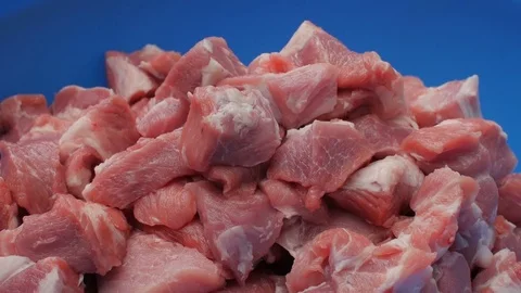 Chopped raw beef meat in blue bowl, top view Stock Footage 75839647