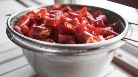 Chopped Red Chilies  Stock Footage 126733917