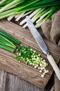 Chopped scallions Foto stock