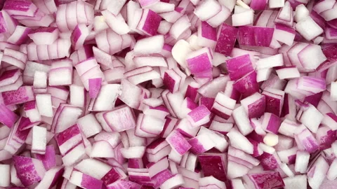 Chopped shallot top view, rotation Stock Footage 233880423