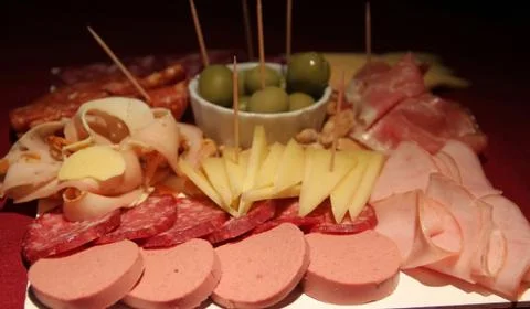 Chopped table of cold cuts with beer Stock Photos