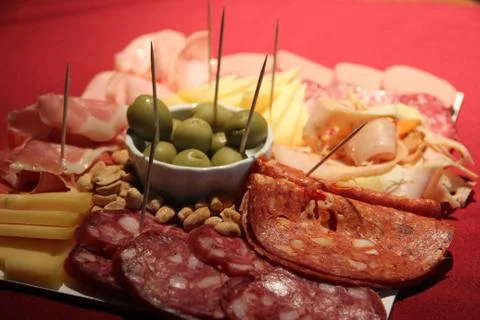 Chopped table of cold cuts with beer Stock Photos