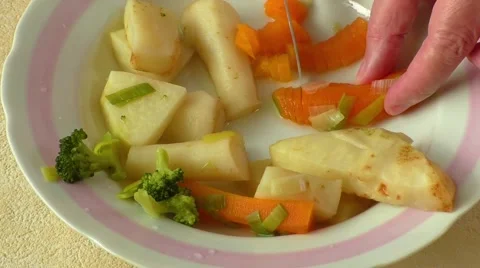 Chopped vegetable prepared for soup cooking Stock Footage 59646116