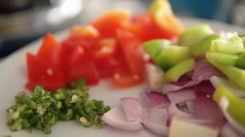 Chopped Vegetables Panning Video stock 146777427