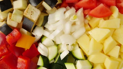 Chopped vegetables on a plate. Video stock 246729759