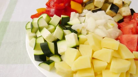 Chopped vegetables on a plate. Stock Footage 297185150