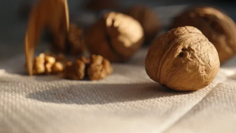 Chopped walnut. Slow motion. Close-up Stock Footage 168356534