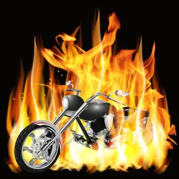 Chopper with flames Stock Illustration