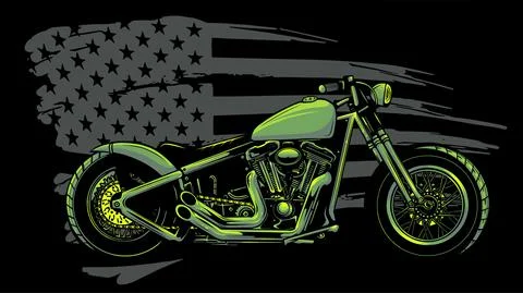 Chopper motorcycle with american flag vector illustration 스톡 일러스트