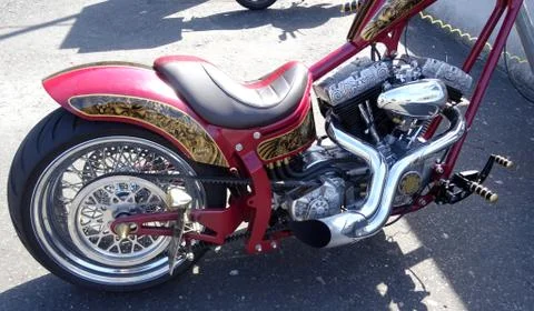 Chopper Motorcycle Engine And Rear Wheel Stock Photos