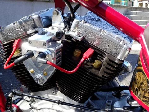 Chopper Motorcycle Engine Parts Stock Photos