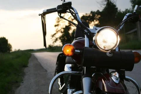 Chopper motorcycle with headlight on Foto stock