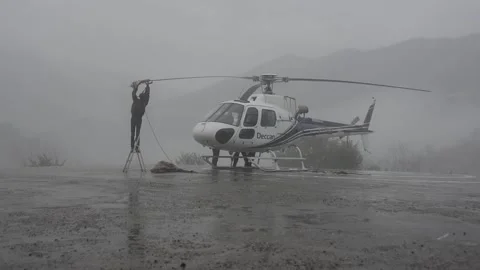 Chopper no fly due to rain . Stock Footage 179886489