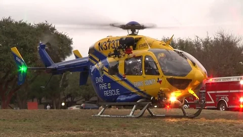 Chopper takes off 2 Stock Footage 77405743