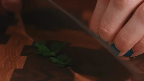 Chopping Chives on a Cutting board Stock Footage 85476096