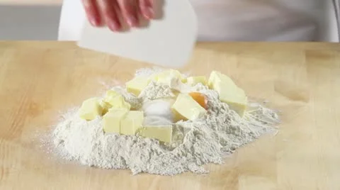 Chopping dough ingredients together using a scraper Stock-Footage 24663262