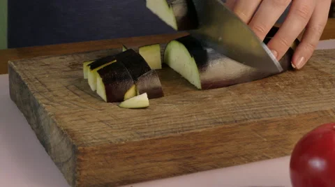 Chopping eggplant, 4k Stock Footage 63298682