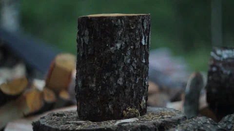 Chopping Firewood at Dusk Stock Footage 36087718