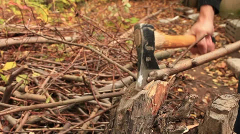 Chopping firewood Stock Footage